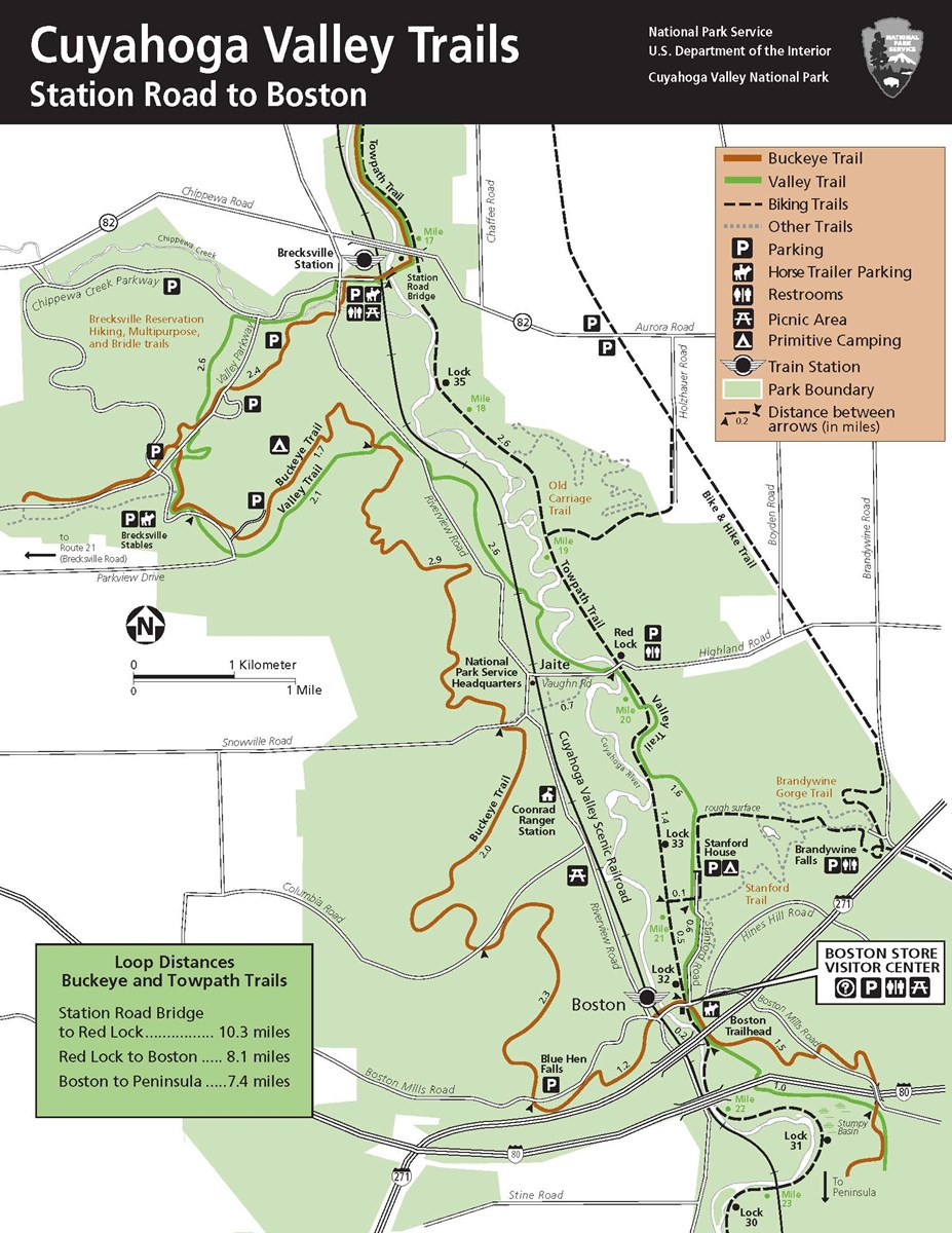 Map of Cuyahoga Valley Trails from Boston to Everett.