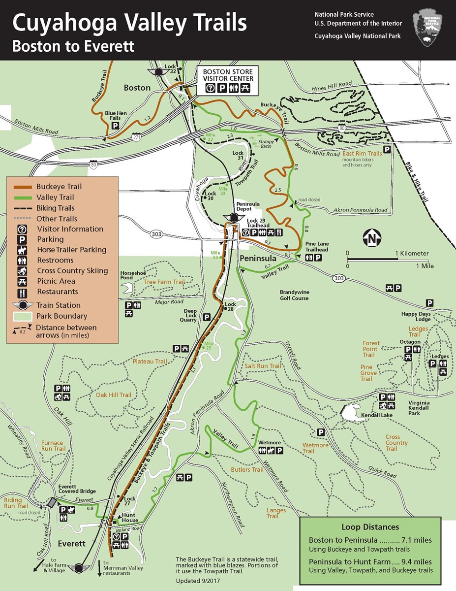 Map of the Cuyahoga Valley Trails from Boston to Everett