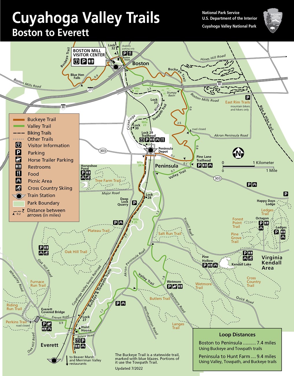 Map of the Cuyahoga Valley Trails from Boston to Everett