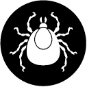 A black and white illustration of a tick in a circle.