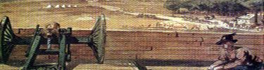 Painting of man and canon at Fort Marcy.