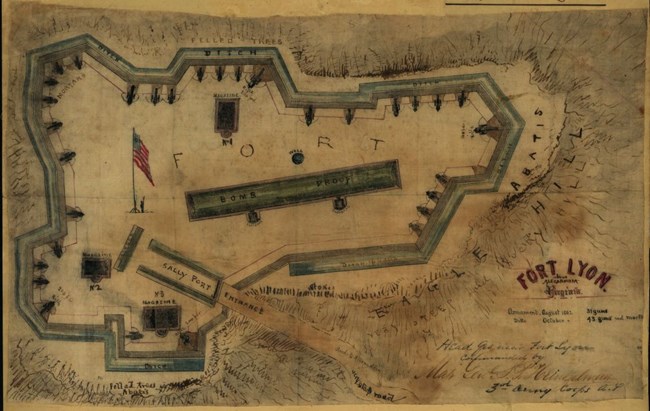 Map of Fort Lyon near Alexandria, Virginia during the Civil War.