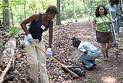 volunteers working on trail