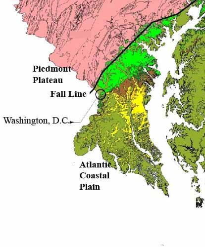 map showing piedmont plateau and atlantic coastal plain