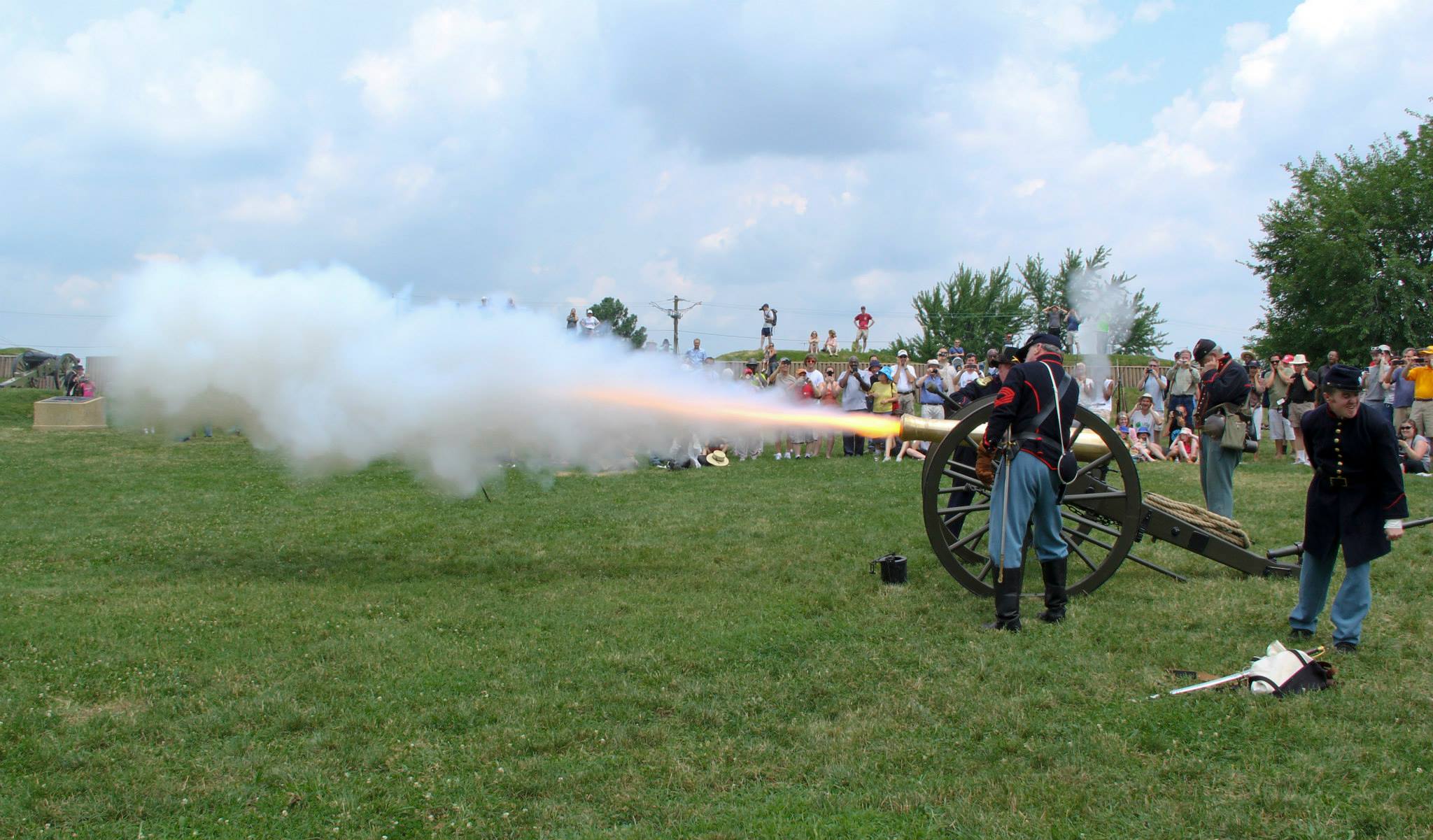 Cannon firing at Fort Stevens