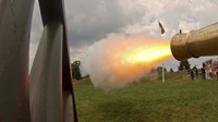 A view of a cannon firing demonstration