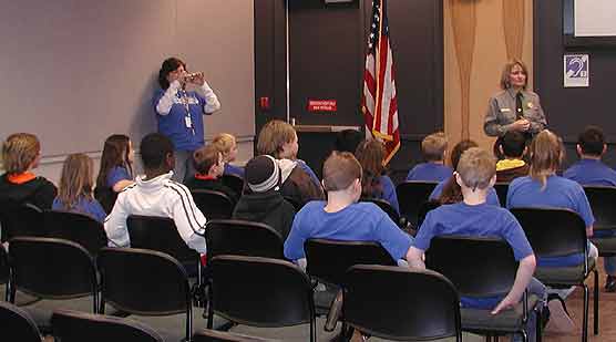 Students listening to a ranger program.