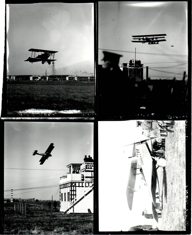 Aircrafts in Flight Four black and white images of aircrafts during the 1924 Dayton International Air Races.