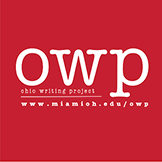 Ohio Writing Project Ohio Writing Project Logo and web address white letters on a red background.