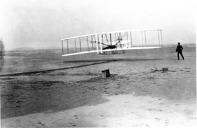 Orville's first flight at Kitty Hawk, North Carolina.