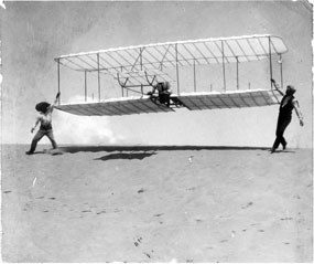 Wright brothers test glider at Kity Hawk, North Carolina.