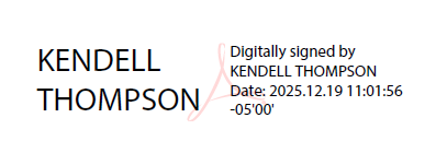 Digitally signed by Kendell Thompson on 12/19/25.