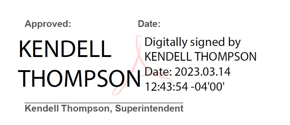 Approved by: Kendell Thompson on 14 March, 2023