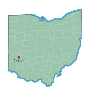 State map with Dayton starred