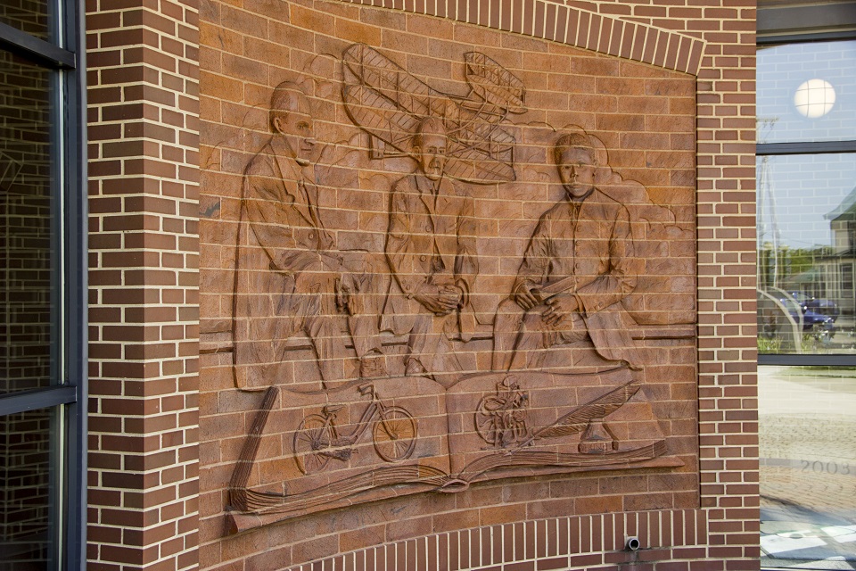 Brick facade of visitor center building Brick facade of visitor center building