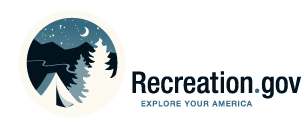 Recreation.Gov Logo showing a tent next to trees under the night sky