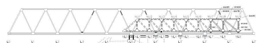 2025 07 11 launch truss diagram A diagram of the main truss and half of the launch truss with the various points labeled from N0 to N9.