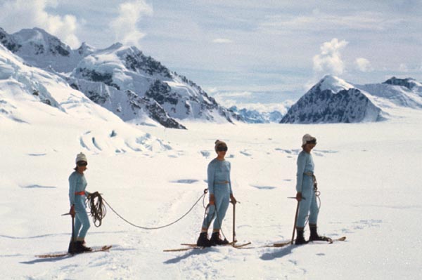 Three of the Denali Damsels model their matching thermal underwear Roped up in matching thermals