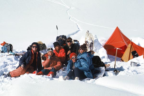 Team at Camp 3 Denali Damsels relaxing outside their tent