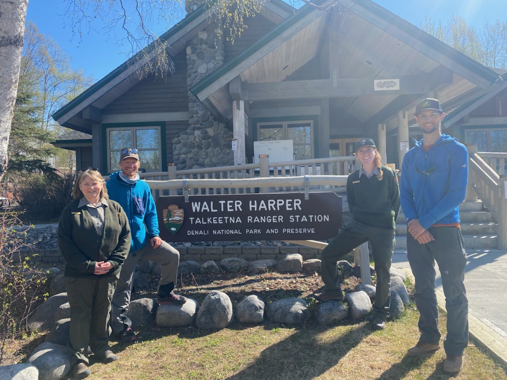 Rangers and climbers outside the Talkeetna Ranger Station