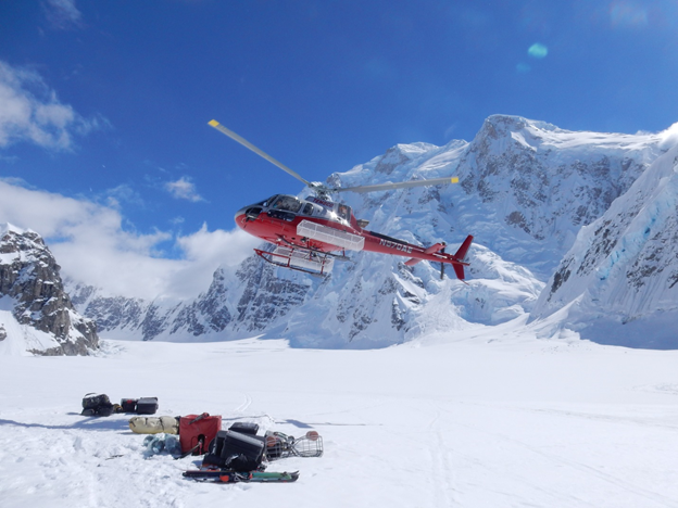 Helicopter landing on the glacier