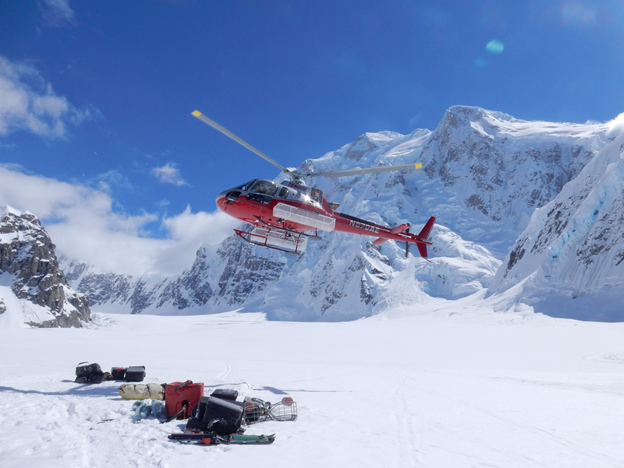 Helicopter landing Helicopter landing on the glacier