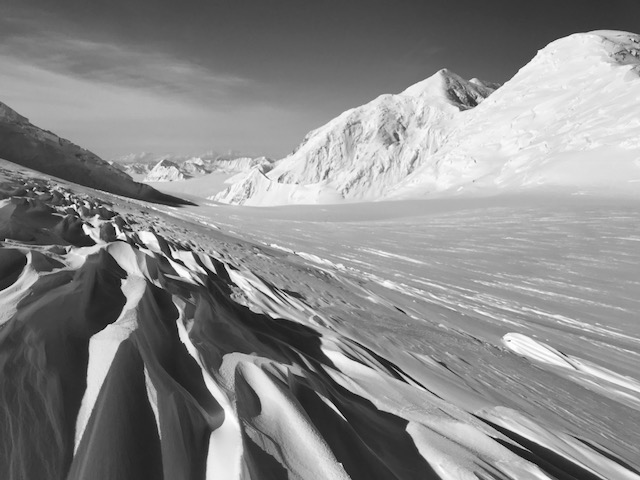Windswept glacier between 10,000 and 11,000 feet