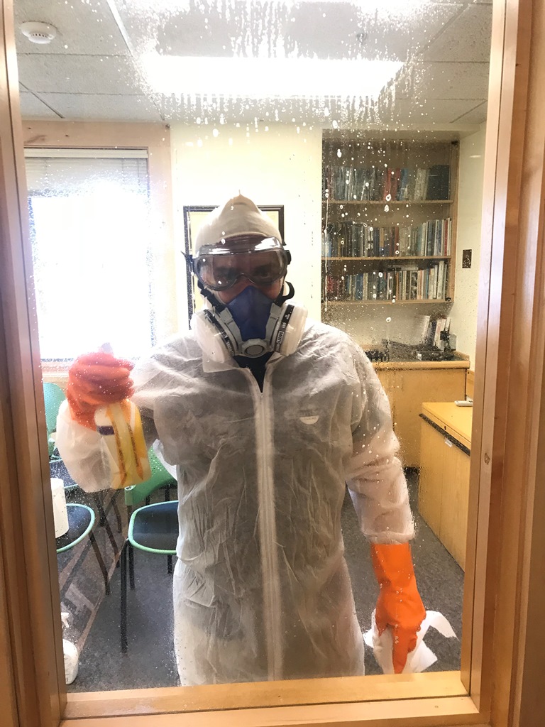 Welcome to the Hot Zone VUA Geoff Pfeiffer all suited up and ready to tackle the bear spray clean-up