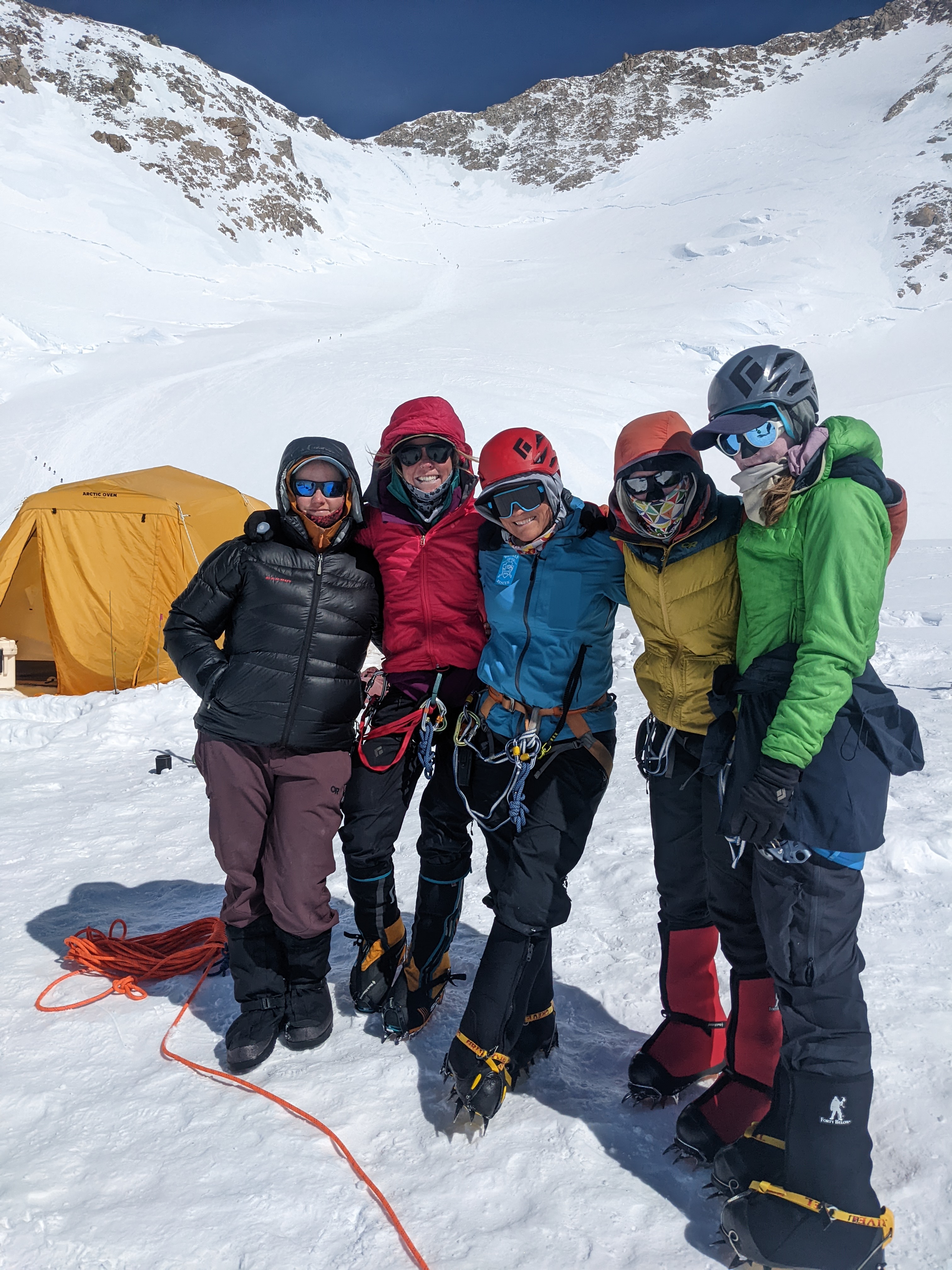 Five women bundled up at 14K camp