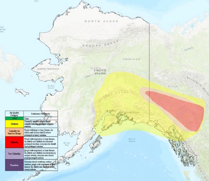 Photo issued by ALASKA DEPARTMENT OF ENVIRONMENTAL CONSERVATION Division of Air Quality AIR QUALITY ADVISORY Central and Eastern Alaska #2025-F1 Sunday, June 15, 2025 Photo issued by ALASKA DEPARTMENT OF ENVIRONMENTAL CONSERVATION Division of Air Quality AIR QUALITY ADVISORY Central and Eastern Alaska #2025-F1 Sunday, June 15, 2025