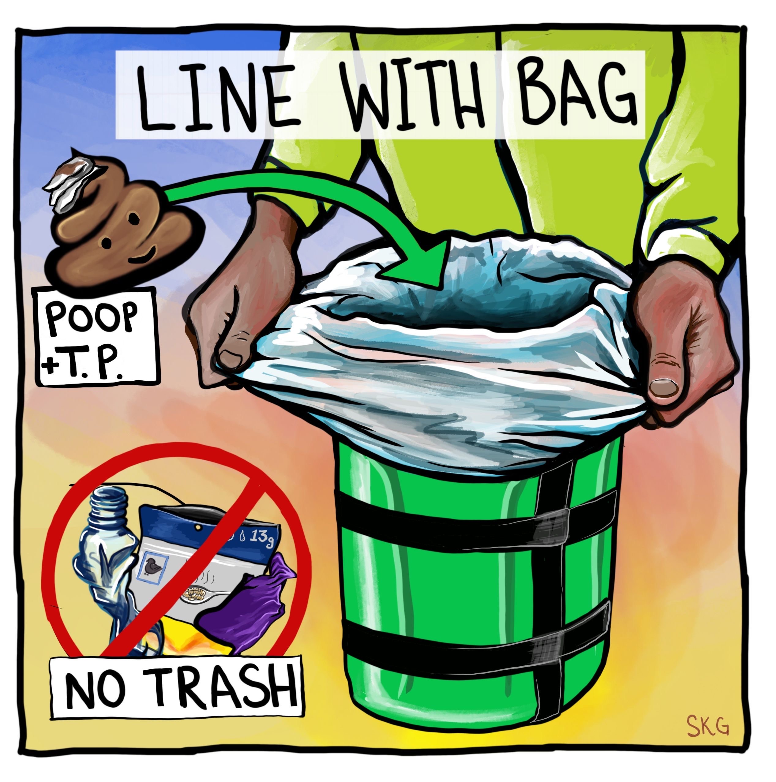 Graphic showing CMC and instructions for No Trash, only Poop