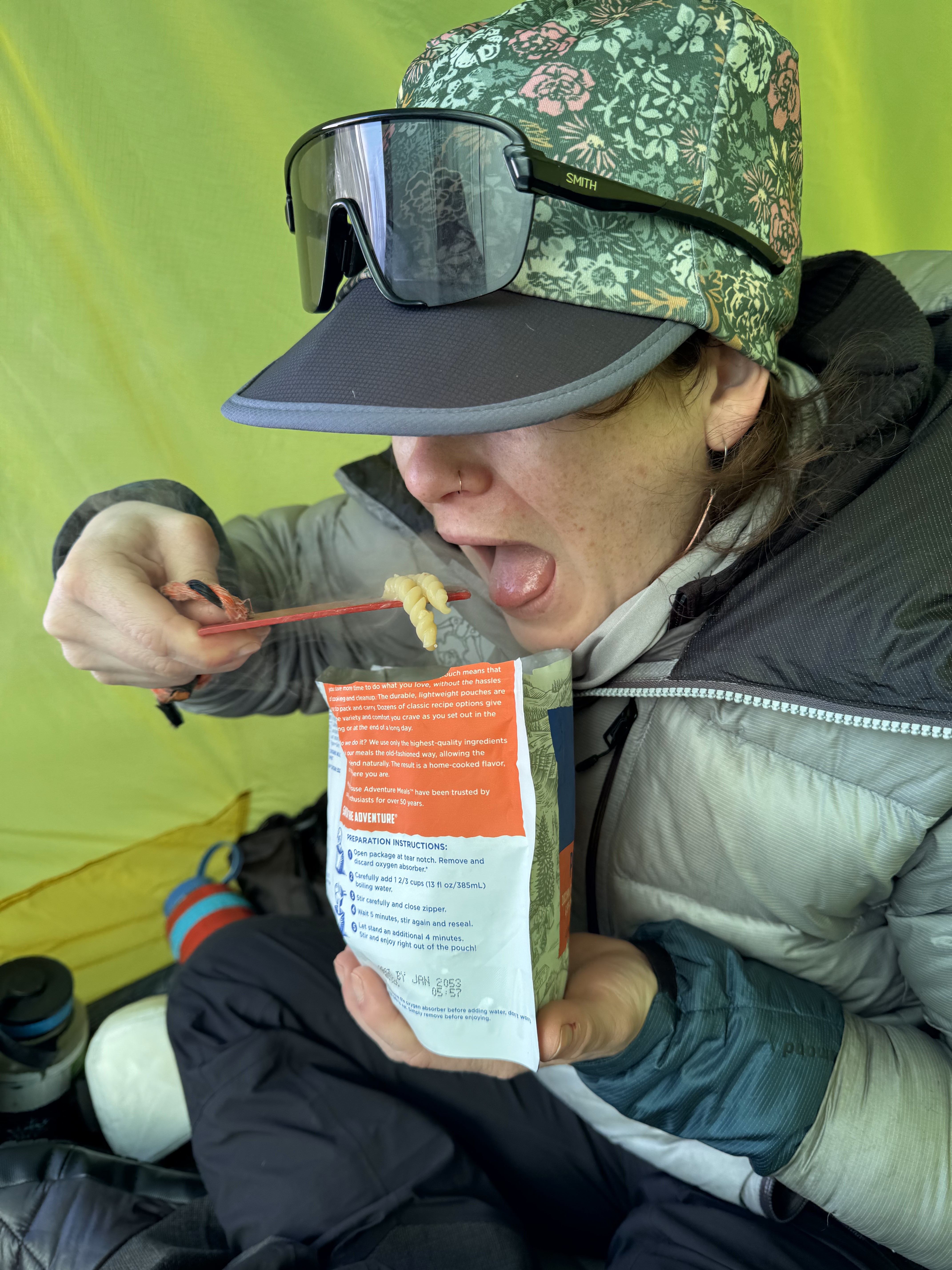 Rookie Intro, Robin Pendery on Patrol Ranger eats noodles out of a pouch with a wooden spoon