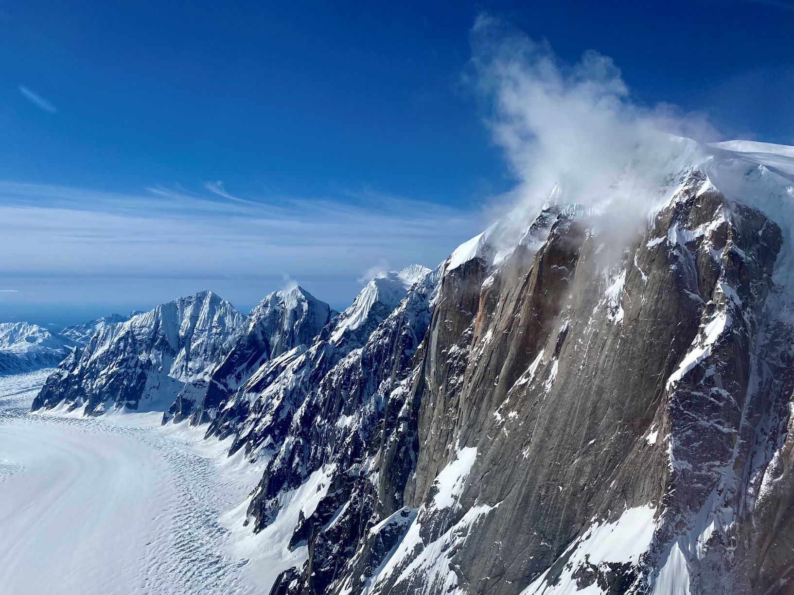 Dramatic granite peaks line the Ruth Gorge