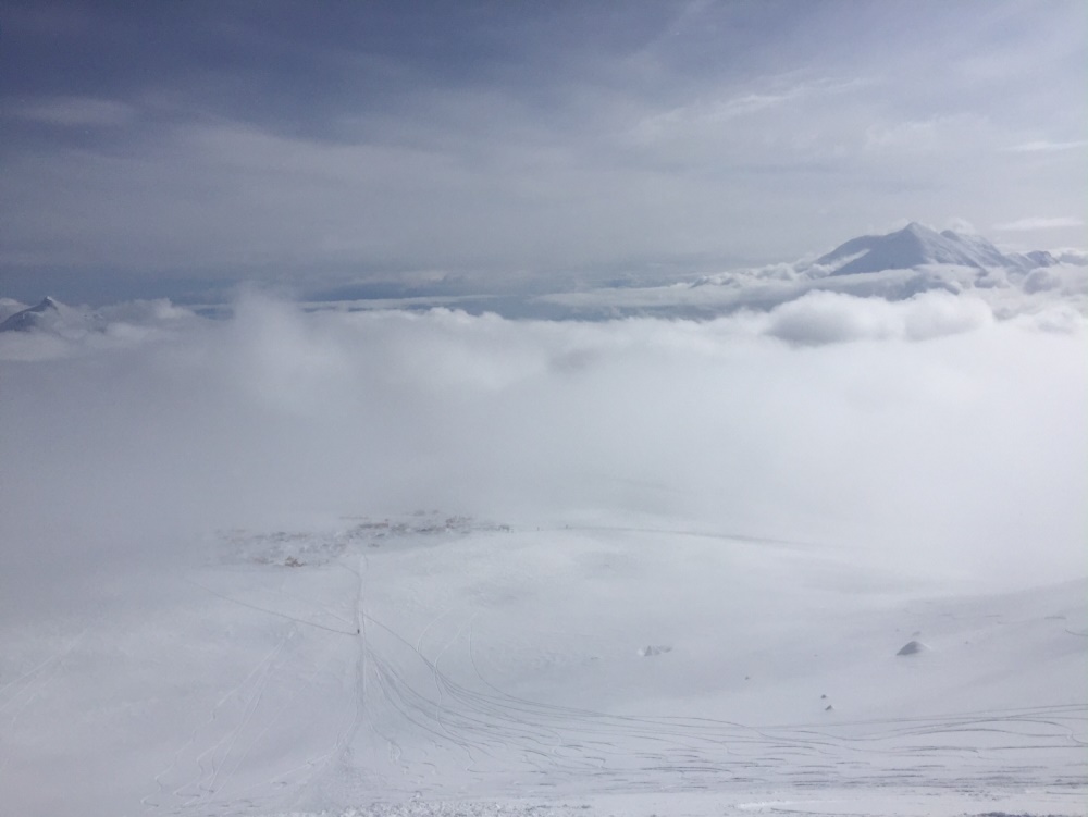 Clouds roll in over 14,200-foot camp