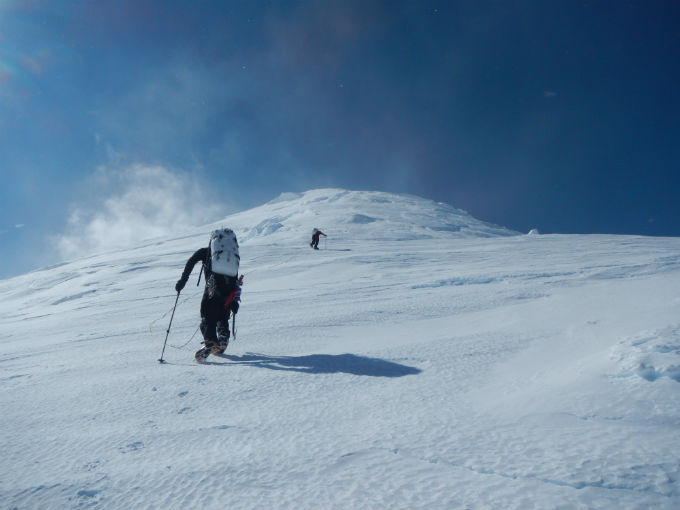 Two climbers ascending Upper Sultana Ridge