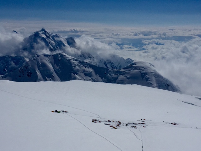 View of the 14,200-foot camp from up on the fixed lines