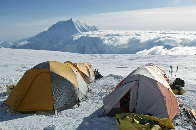 Two tents in the foreground, looking out towards Mt. Hunter Two tents in the foreground, looking out towards Mt. Hunter