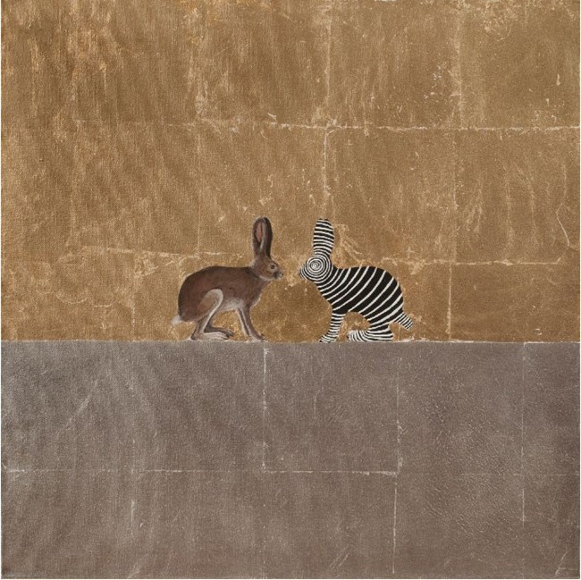 artwork of two stylized rabbits