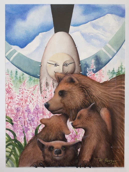 watercolor painting of three bears