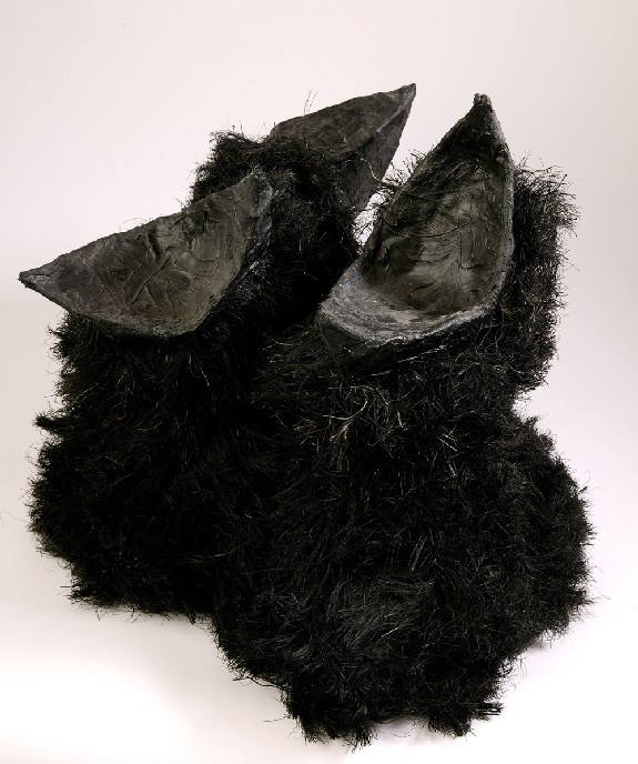 “Baby Raven Trio” 17" x 22" x 18" Mixed media: wire, muslin, sisal, paper-mache, caulk, India ink “Baby Raven Trio” 17" x 22" x 18" Mixed media: wire, muslin, sisal, paper-mache, caulk, India ink