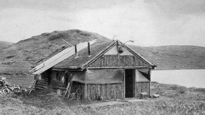 Historic cabin in a landscape without trees