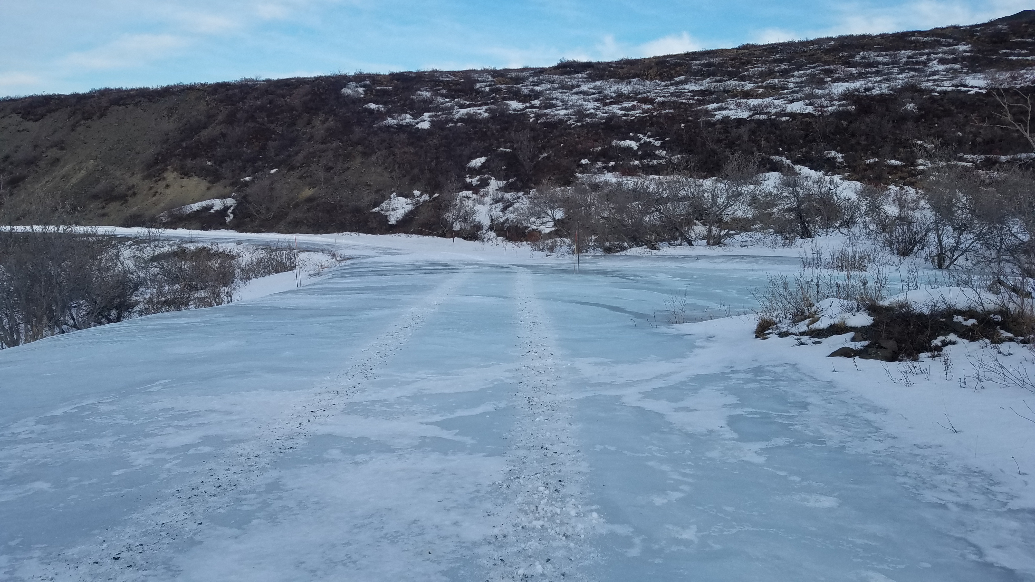thick ice covering a mountain road