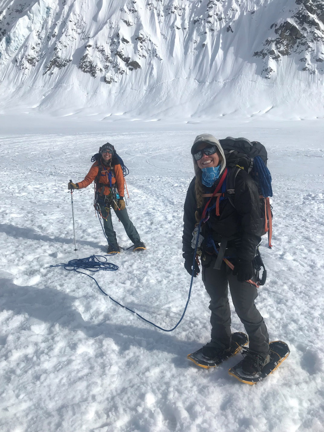 two female mountaineers on a glacier