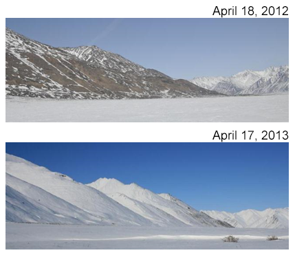 Comparison of snow cover between 2012 and 2013