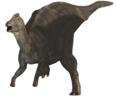 a computer image of an edmontosaurus running