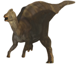 a digital image of a hadrosaur running