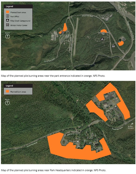 two maps showing where prescribed burning will take place in the Denali frontcountry