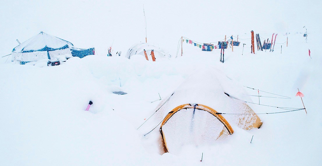 Deep snow covering tents
