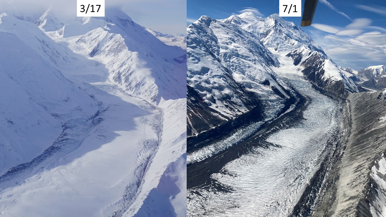 Images of Muldrow Glacier showing impact of surge