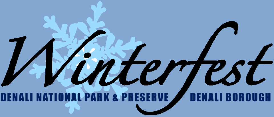 a stylized blue logo of a snowflake and the words "winterfest—denali national park, denali borough" a stylized blue logo of a snowflake and the words "winterfest—denali national park, denali borough"